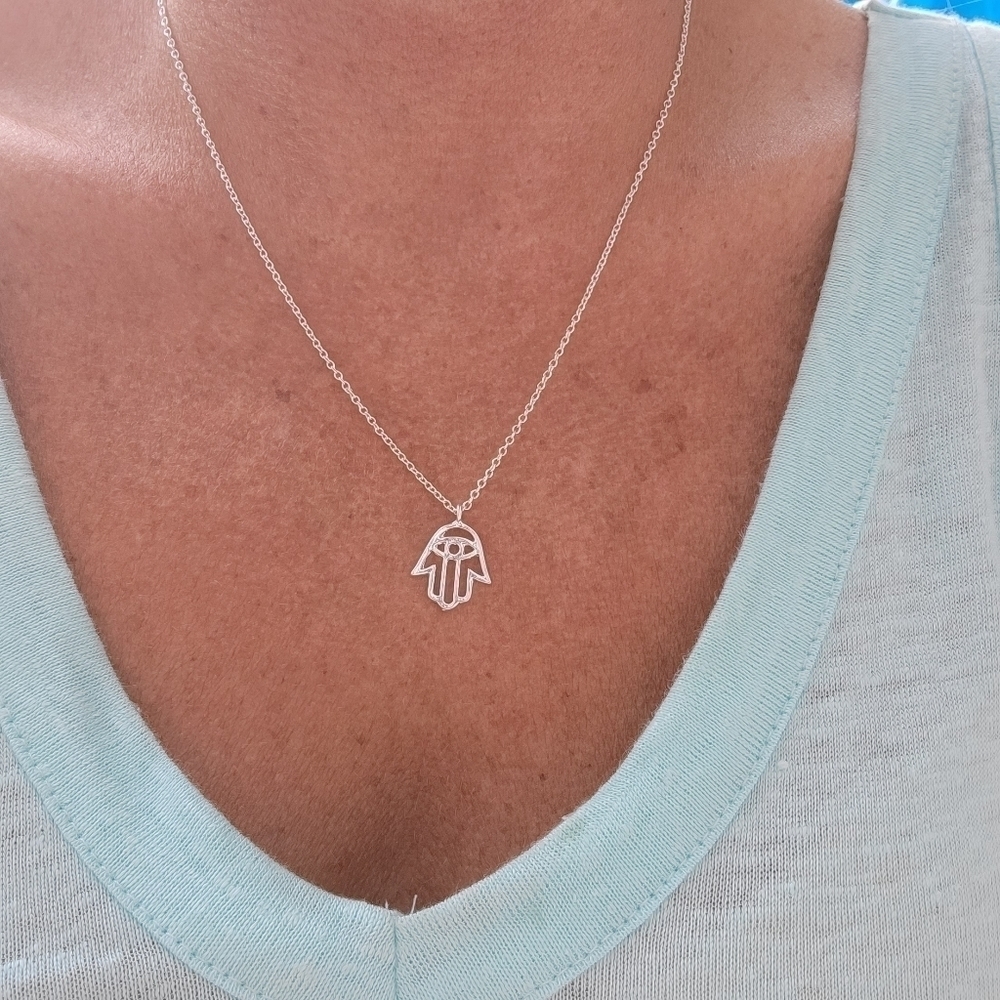 Silver Hamsa Dainty Necklace - Picture 5 of 5